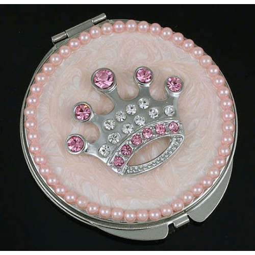 Pocket Mirror - Rhinestone Crown - Pink -MR-GM1253PN